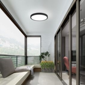 NETTLIFE Plafonnier LED plafonnier plat 22cm lampe salle de bain blanc froid lampe chambre noir 15W IP44