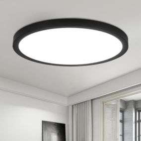NETTLIFE Plafonnier LED plat 30 cm - 24 W, Noir, 6000 K - Éclairage moderne cuisine, couloir, chambre