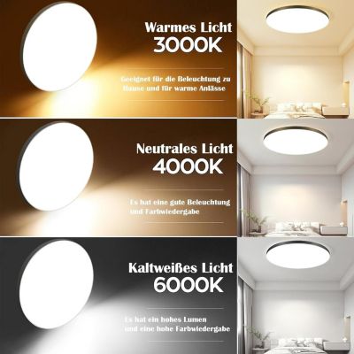 NETTLIFE Plafonnier LED plat, 30W, dimmable, noir, IP44, pour chambre, cuisine, cave 28 cm et salle de bain, avec télécommande