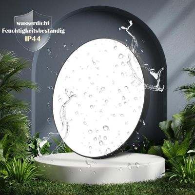 NETTLIFE Plafonnier LED plat, 30W, dimmable, noir, IP44, pour chambre, cuisine, cave 28 cm et salle de bain, avec télécommande
