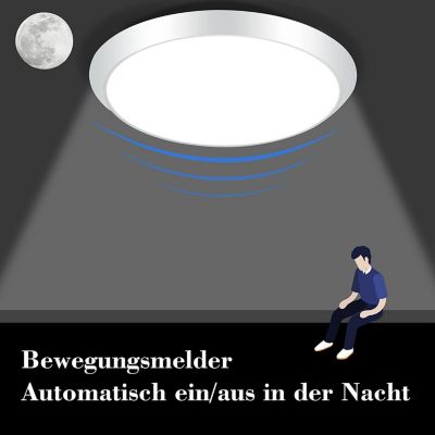 NETTLIFE Plafonnier LED Ronde Blanc avec détecteur de mouvement 15 W Intérieur 4000 K Blanc neutre IP44 Lampe d'escalier 30 cm