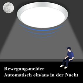 NETTLIFE Plafonnier LED Ronde Blanc avec détecteur de mouvement 15 W Intérieur 4000 K Blanc neutre IP44 Lampe d'escalier 30 cm