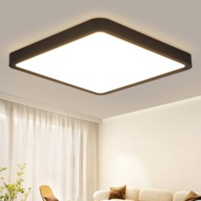 NETTLIFE Plafonnier LED Salle de Bain 23 W Lampe Plate Noir 23 cm Lampe Blanc Chaud IP44 Lampe de Cuisine Etanche pour Cuisine