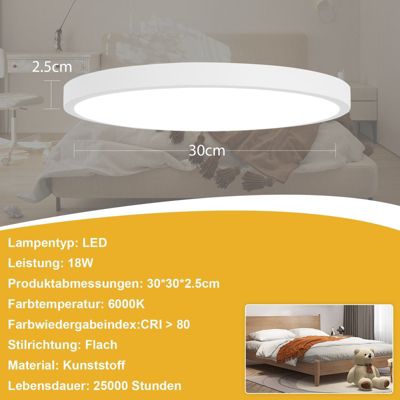NETTLIFE plafonnier LED salle de bain 30cm lampe chambre lampe cuisine plate 4000K 18W lampe salle de bain IP44