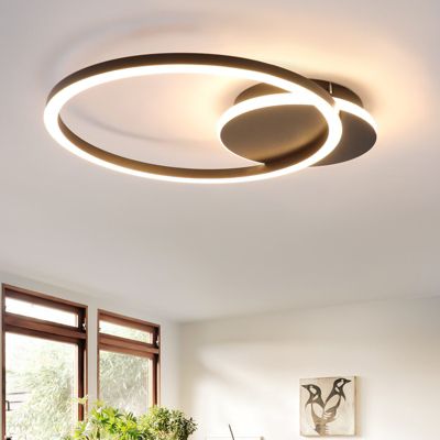 NETTLIFE Plafonnier LED Salon 24W Noir Moderne 2 Anneaux 3000K Blanc Chaud