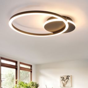 NETTLIFE Plafonnier LED Salon 24W Noir Moderne 2 Anneaux 3000K Blanc Chaud