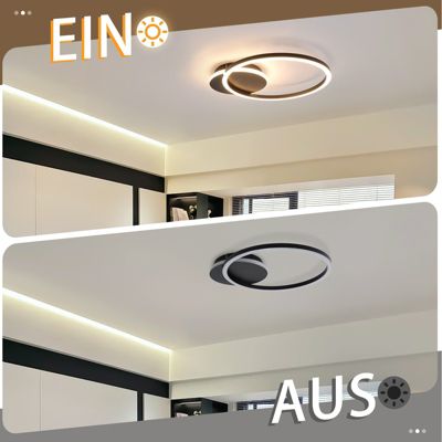 NETTLIFE Plafonnier LED Salon 24W Noir Moderne 2 Anneaux 3000K Blanc Chaud