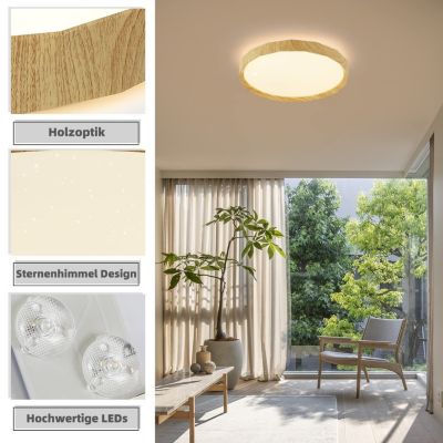 NETTLIFE Plafonnier LED Salon, aspect bois, 40cm, 43W, dimmable, pour chambre et salon, avec télécommande