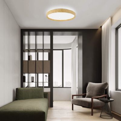NETTLIFE Plafonnier LED Salon, aspect bois, 40cm, 43W, dimmable, pour chambre et salon, avec télécommande