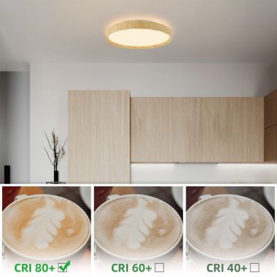 NETTLIFE Plafonnier LED Salon, aspect bois, 40cm, 43W, dimmable, pour chambre et salon, avec télécommande