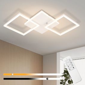 NETTLIFE Plafonnier LED Salon Blanc Dimmable Carré Moderne 32w Avec Télécommande