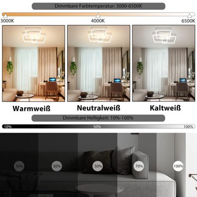 NETTLIFE Plafonnier LED Salon Blanc Dimmable Carré Moderne 36w Avec Télécommande