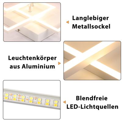 NETTLIFE Plafonnier LED Salon Blanc Dimmable Carré Moderne 36w Avec Télécommande
