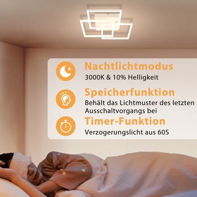 NETTLIFE Plafonnier LED Salon Blanc Dimmable Carré Moderne 36w Avec Télécommande
