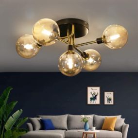 NETTLIFE Plafonnier LED Salon Chambre avec 5 Ampoules Boules de Verre G9 Salon Chambre Lumière Intérieur Lustre Lampe