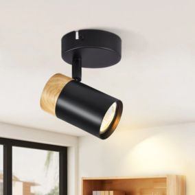 NETTLIFE Plafonnier LED Spot Spots en Bois GU10 Pivotant Lampe Noir Vintage Intérieur pour Couloir Salon Chambre Cuisine