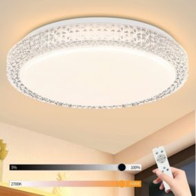 NETTLIFE Plafonnier LEDavec télécommande à intensité variable 18W, diamètre 30cm, ciel étoilé en cristal moderne,