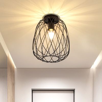 NETTLIFE Plafonnier noir lampe de couloir plafonnier vintage industriel rétro E27 1 ampoule lampe ronde métal