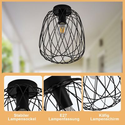 NETTLIFE Plafonnier noir lampe de couloir plafonnier vintage industriel rétro E27 1 ampoule lampe ronde métal