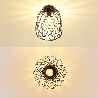 NETTLIFE Plafonnier noir lampe de couloir plafonnier vintage industriel rétro E27 1 ampoule lampe ronde métal
