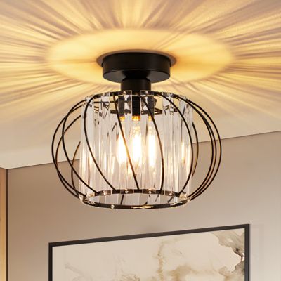 NETTLIFE Plafonnier Plafonnier moderne en cristal : Lampe de couloir noire E27 Lampe de cuisine vintage avec cadre en métal