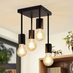 NETTLIFE Plafonnier plafonnier noir vintage E27 4 ampoules rétro métal Sans ampoules