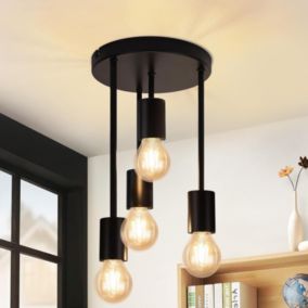 NETTLIFE Plafonnier plafonnier vintage noir 4 ampoules E27 rétro métal industriel Sans ampoules