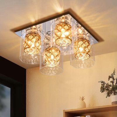 NETTLIFE Plafonnier Salon Moderne Cristaux G9 Avec Abat-jour En Verre Lampe De Chambre