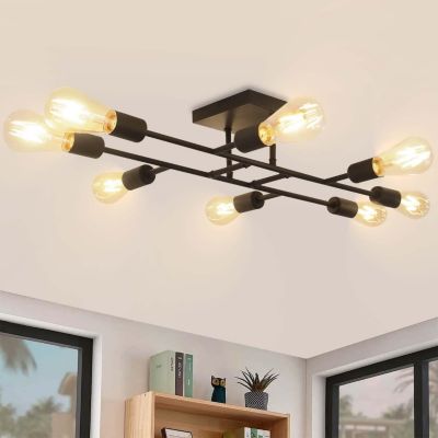 NETTLIFE Plafonnier Salon Noir 8 flammes Vintage Plafonnier E27 Rustique