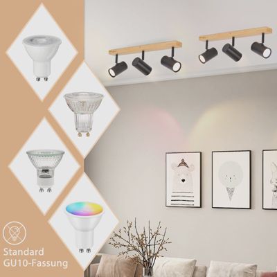 NETTLIFE Plafonnier Spot de plafond Noir 3 flamme GU10 Bois moderne rétro Métal réglables Sans ampoules