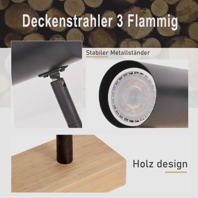 NETTLIFE Plafonnier Spot de plafond Noir 3 flamme GU10 Bois moderne rétro Métal réglables Sans ampoules