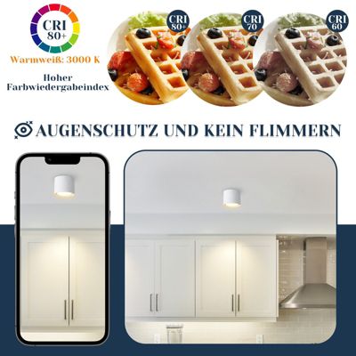 NETTLIFE Plafonnier Spot LED Blanc : Plafond rond en saillie, alum. 230V, ampoule GX53 5W 3000K, pour chambre, couloir