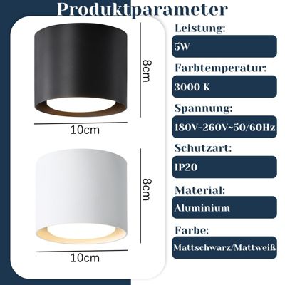 NETTLIFE Plafonnier Spot LED Blanc : Plafond rond en saillie, alum. 230V, ampoule GX53 5W 3000K, pour chambre, couloir