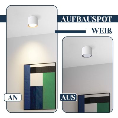 NETTLIFE Plafonnier Spot LED Blanc : Plafond rond en saillie, alum. 230V, ampoule GX53 5W 3000K, pour chambre, couloir