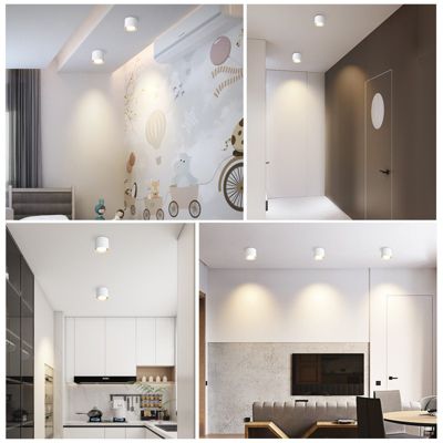 NETTLIFE Plafonnier Spot LED Blanc : Plafond rond en saillie, alum. 230V, ampoule GX53 5W 3000K, pour chambre, couloir