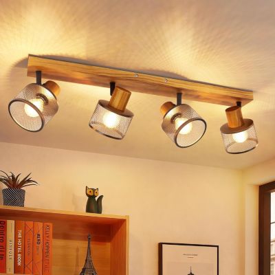 NETTLIFE Plafonnier Spot Orientable Vintage E14, Barre de 4 Spots de Plafond Métal Noir pour Salon Cuisine Chambre, Sans Ampoule