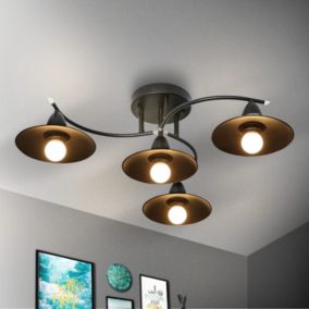 NETTLIFE Plafonnier Vintage E27 Rétro Noir Lampe Industrielle Couloir Lampe Intérieur Chambre Lampe Salle à Manger Éclairage