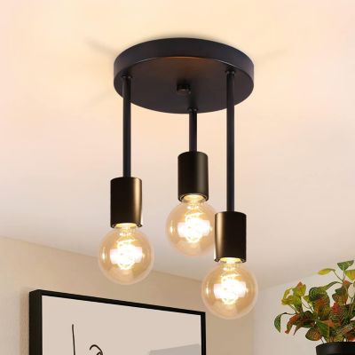 NETTLIFE Plafonnier vintage noir - Spot de plafond suspendu à 3 lampes E27 avec 3 spots