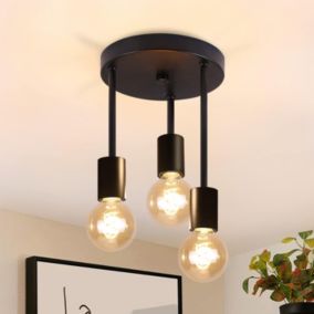 NETTLIFE Plafonnier vintage noir - Spot de plafond suspendu à 3 lampes E27 avec 3 spots