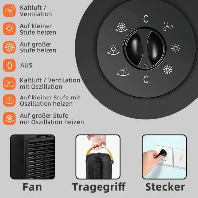 Nettlife Radiateur soufflant 1200W, silencieux, économe, PTC céramique, avec protection anti-surchauffe, transportable
