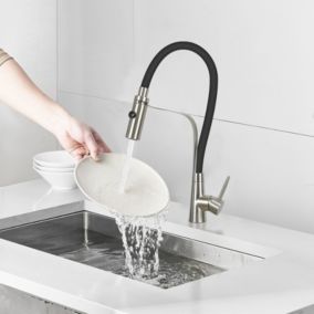 NETTLIFE Robinet cuisine flexible grand extensible pomme douche 46,5cm noir