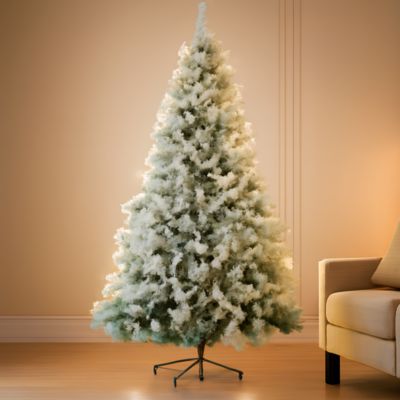 Nettlife Sapin de Noël Floqué 210 cm, Arbre Artificiel Blanc Enneigé en PVC, Montage Facile avec Support en Métal Stable.