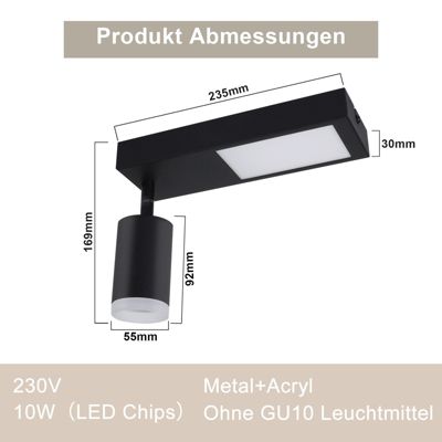 NETTLIFE Spot de plafond 1 ampoule GU10 chambre 3000k 20W lampe de cuisine noir blanc chaud orientable