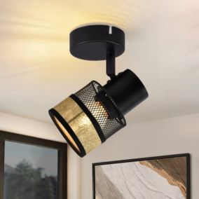 NETTLIFE Spot de Plafond 1 Ampoule Noir Couloir Métal avec Abat jour Tissu Doré E27 40W Orientable pour Salon Chambre
