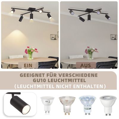 NETTLIFE Spot de plafond noir, plafonnier à 5 lampes GU10, lampe de salon moderne pour cuisine et chambre à coucher