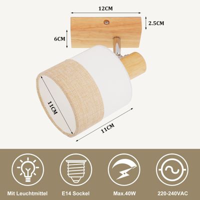 NETTLIFE Spot LED plafond 1 flamme lampe couloir - plafonnier bois plafonnier E14 vintage