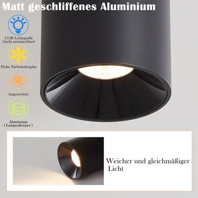 NETTLIFE spots de plafond plafonnier spot en saillie noir Spot en saillie LED 7W rond en saillie cuisine 3000K plafonnier