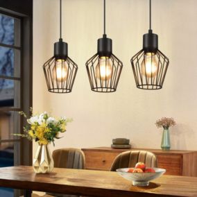 NETTLIFE Suspension 3 flammes suspension métal industrielle noir LED E27 métal