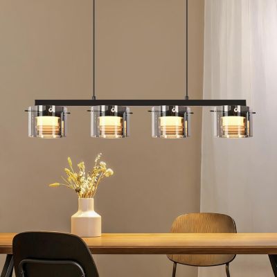 NETTLIFE Suspension LED en Verre 4 Lampes, Lustre Moderne Hauteur Réglable 140cm pour Table à Manger