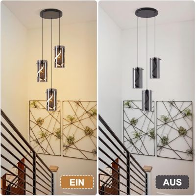 Nettlife Suspension LED Vintage 3 Lumières - Verre Gris Fumé Rond, 23W 3000K, Rétro, Réglable, Lampe de Table à Manger